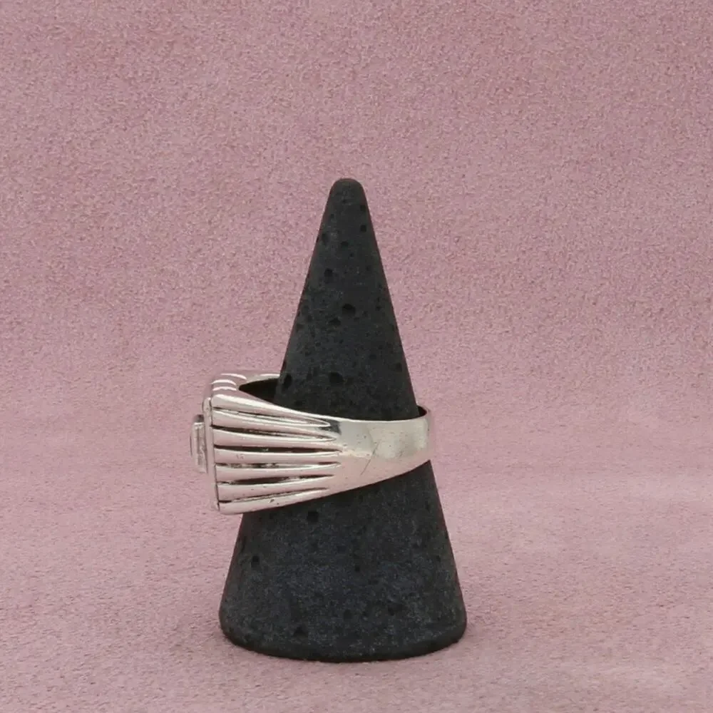 sterling silver channel-set black cz signet ring size 9.5